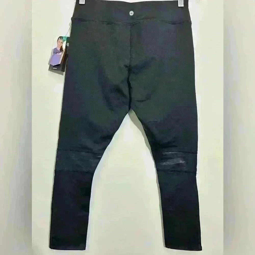 Avia Girls Moto Athletic Pants Leggings Kids Black Crop Size XL (14-16) NWT